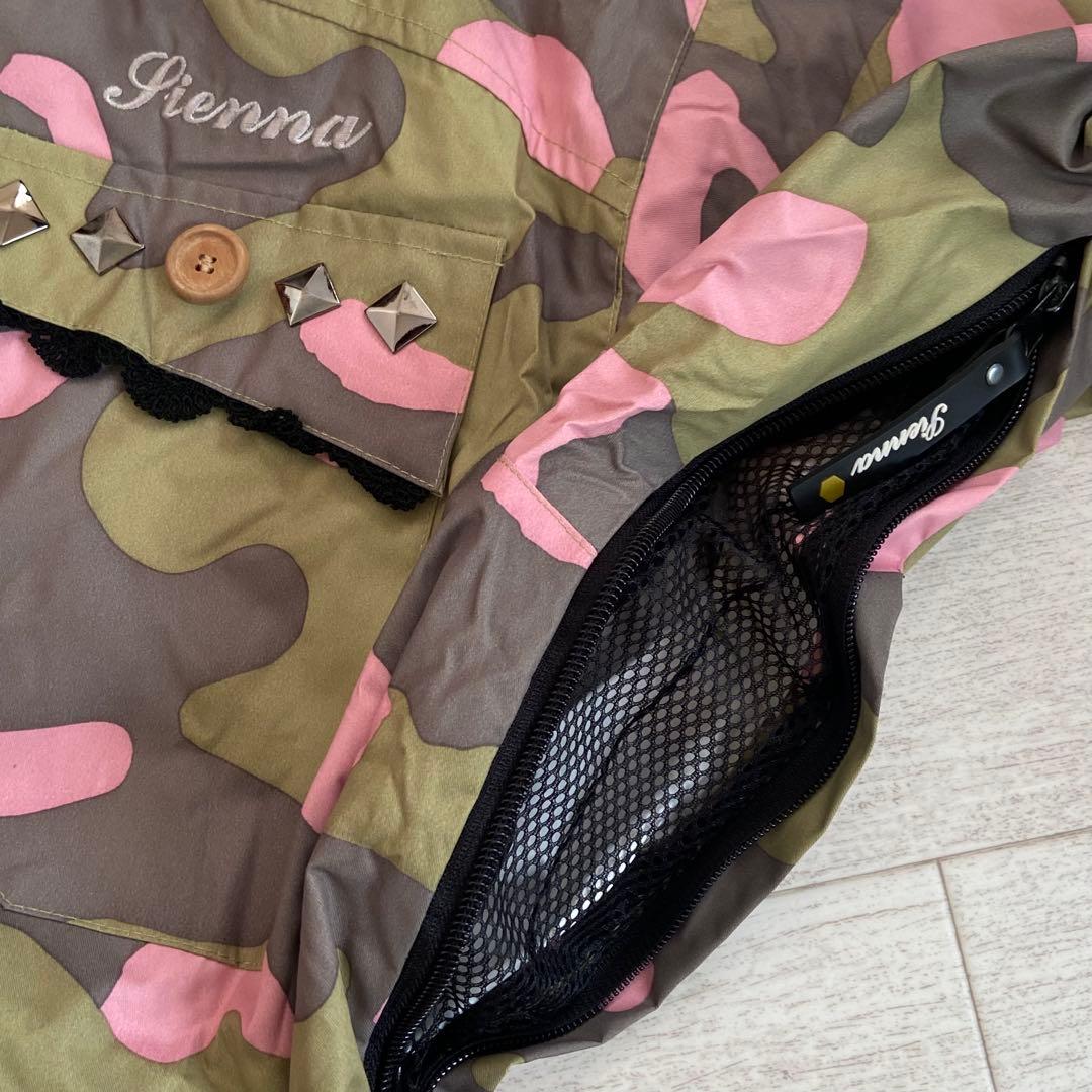 美品☆スノーボードウェアセット／カモフラージュピンク／スタッズ・レース・ファー付
