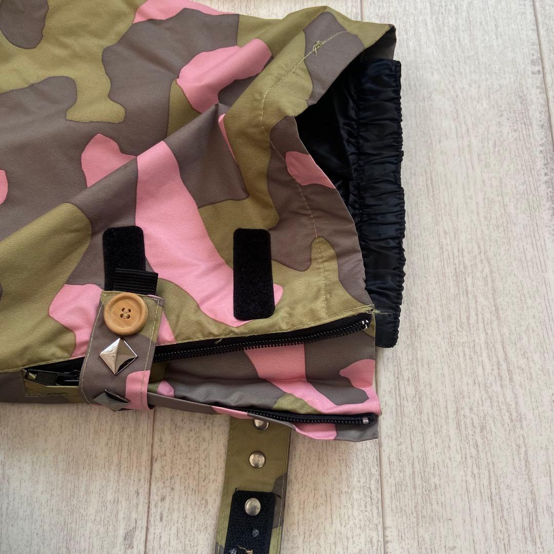 美品☆スノーボードウェアセット／カモフラージュピンク／スタッズ・レース・ファー付