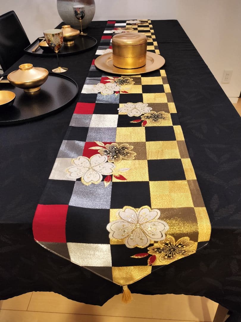 A644★逸品‼️豪華刺繍‼️ひな祭り‼️袋帯正絹テーブルランナー2m16cm