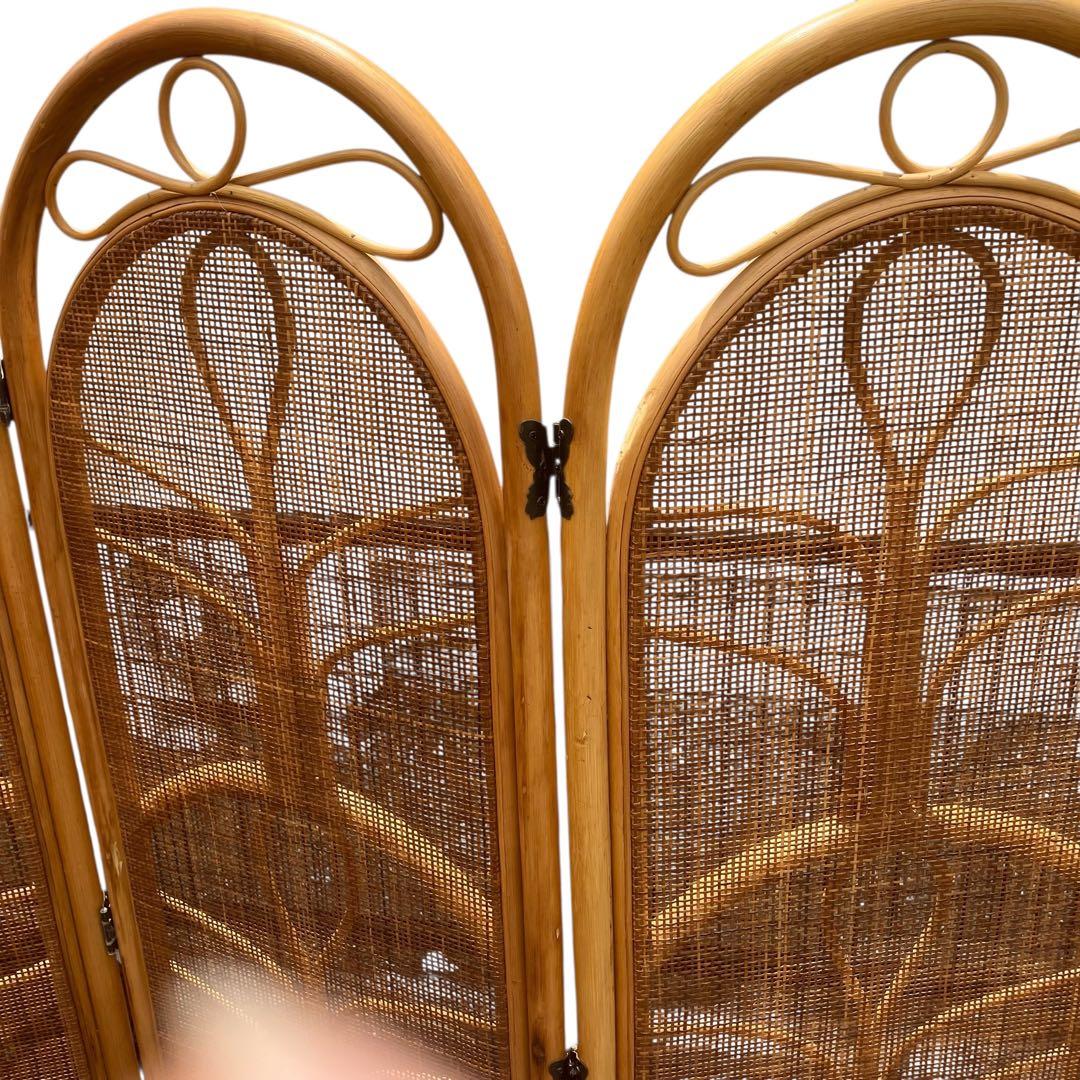 昭和レトロ エスニック 4連 ラタンパーテーション 間仕切り 衝立 アジアン 籐