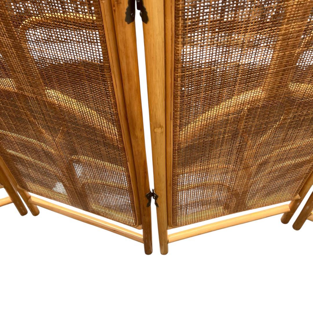 昭和レトロ エスニック 4連 ラタンパーテーション 間仕切り 衝立 アジアン 籐