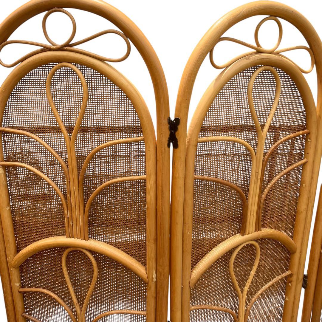 昭和レトロ エスニック 4連 ラタンパーテーション 間仕切り 衝立 アジアン 籐