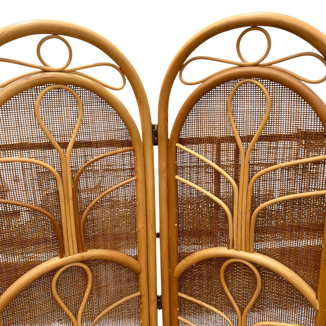 昭和レトロ エスニック 4連 ラタンパーテーション 間仕切り 衝立 アジアン 籐