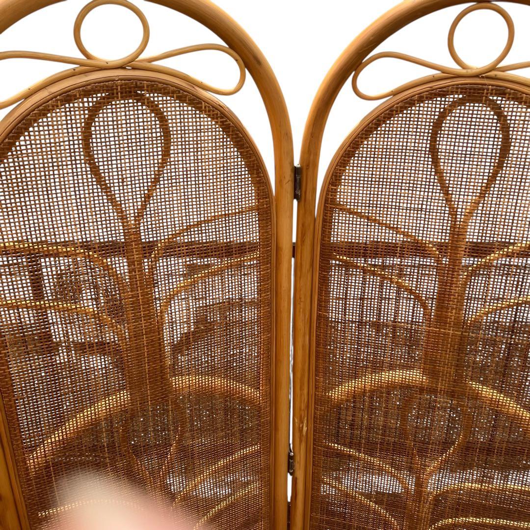 昭和レトロ エスニック 4連 ラタンパーテーション 間仕切り 衝立 アジアン 籐