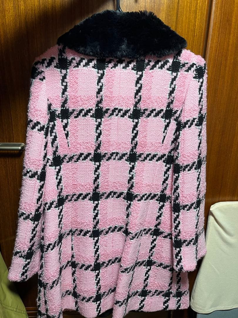 エムズグレイシー　ピンク　バービー ファー　ツイード　チェック　コート
