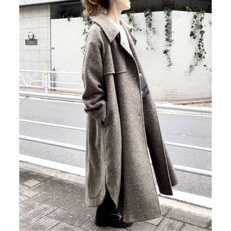 2022.wスライバーヘリンボーンボリュームコート　BROWN