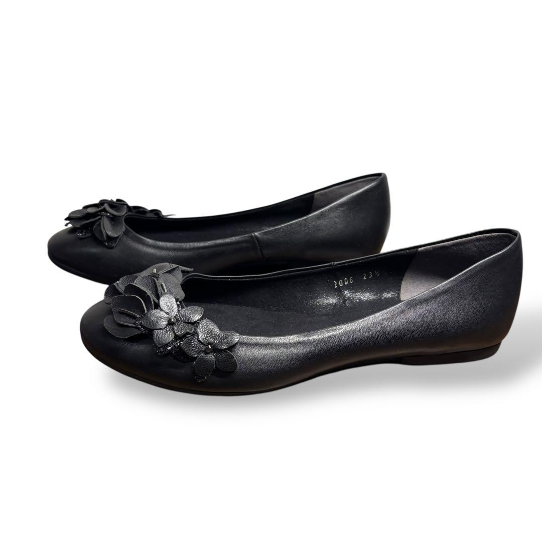 極美品　アンテプリマ　フラットシューズ　23.5 ブラック　レザー　フラワー