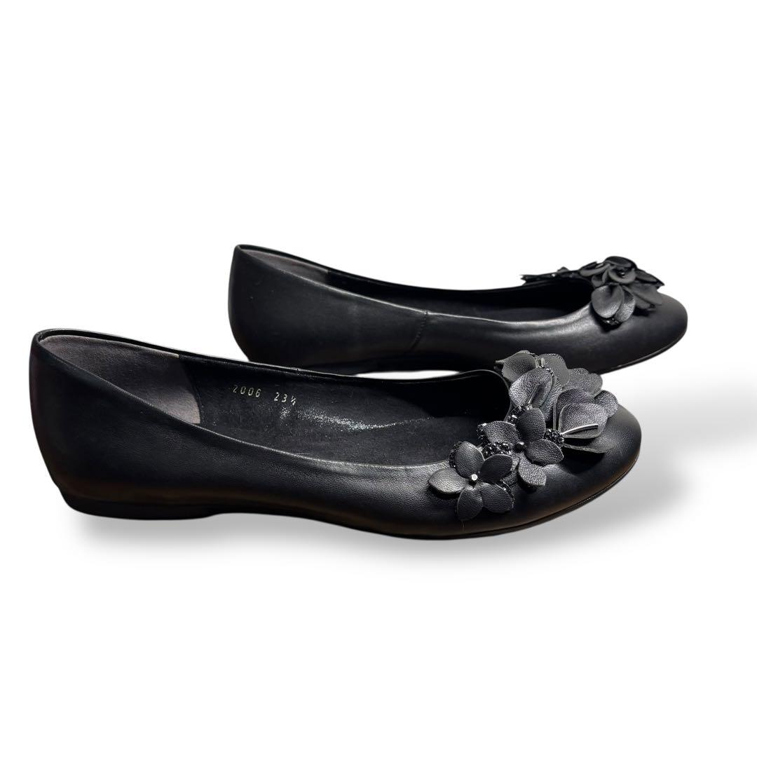 極美品　アンテプリマ　フラットシューズ　23.5 ブラック　レザー　フラワー