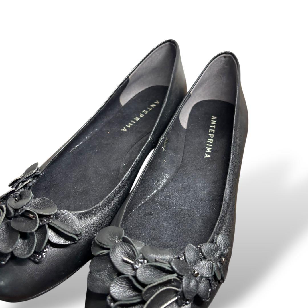 極美品　アンテプリマ　フラットシューズ　23.5 ブラック　レザー　フラワー
