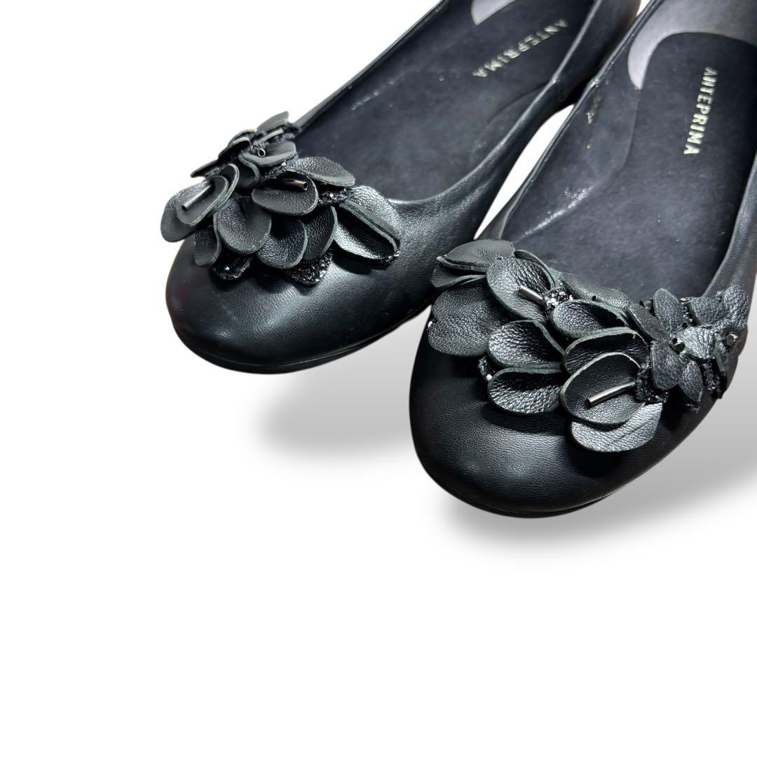 極美品　アンテプリマ　フラットシューズ　23.5 ブラック　レザー　フラワー