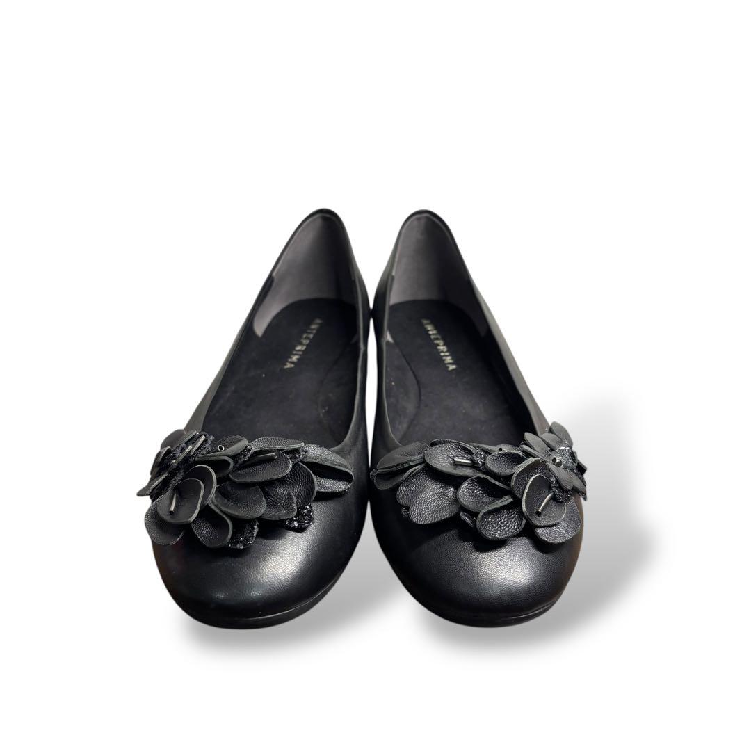 極美品　アンテプリマ　フラットシューズ　23.5 ブラック　レザー　フラワー