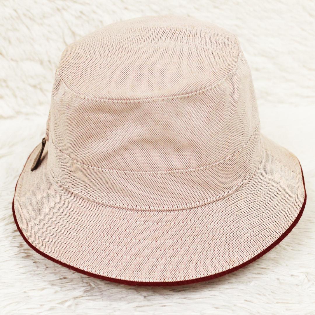 美品 エルメス バケットハット 帽子 コットン レッド HERMES