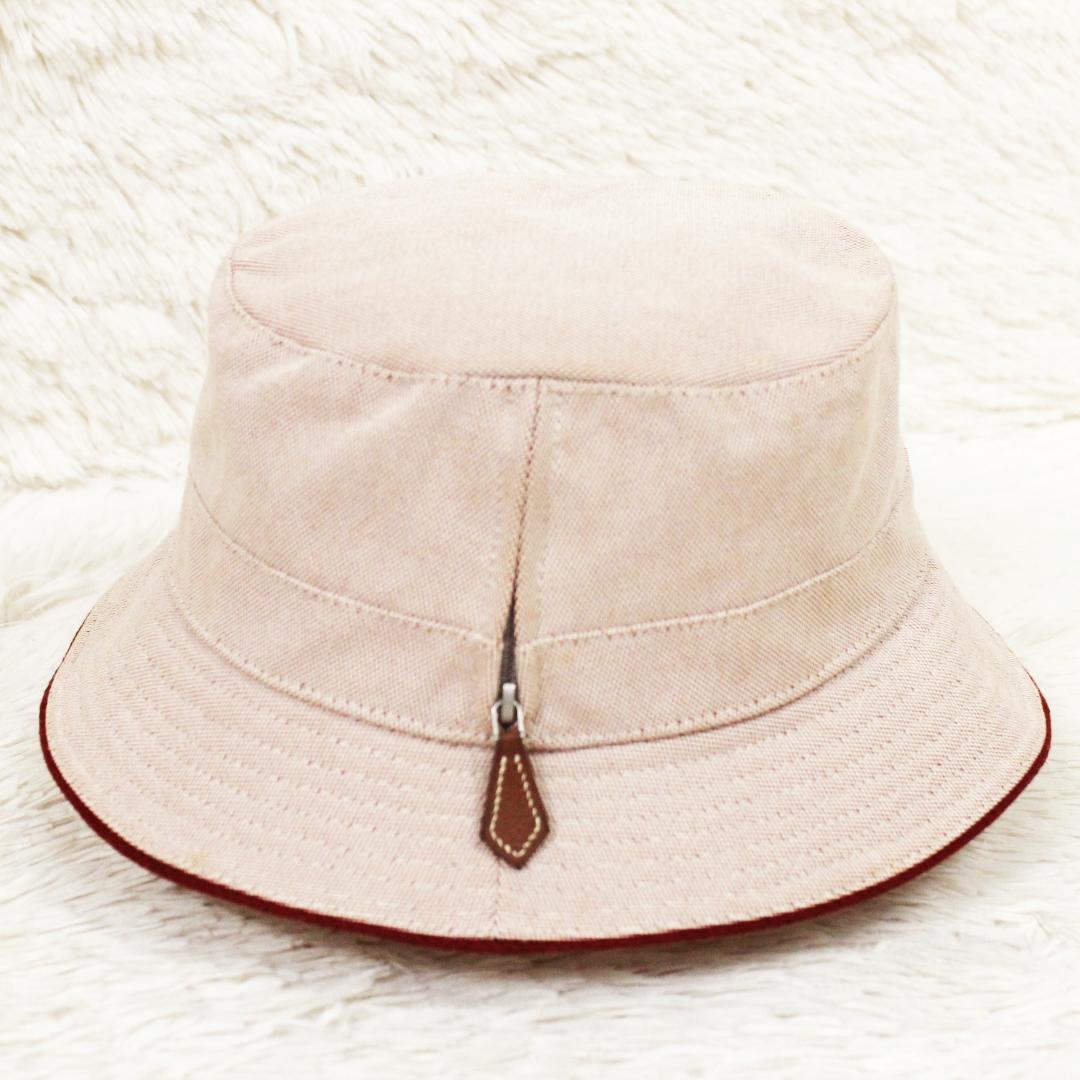 美品 エルメス バケットハット 帽子 コットン レッド HERMES