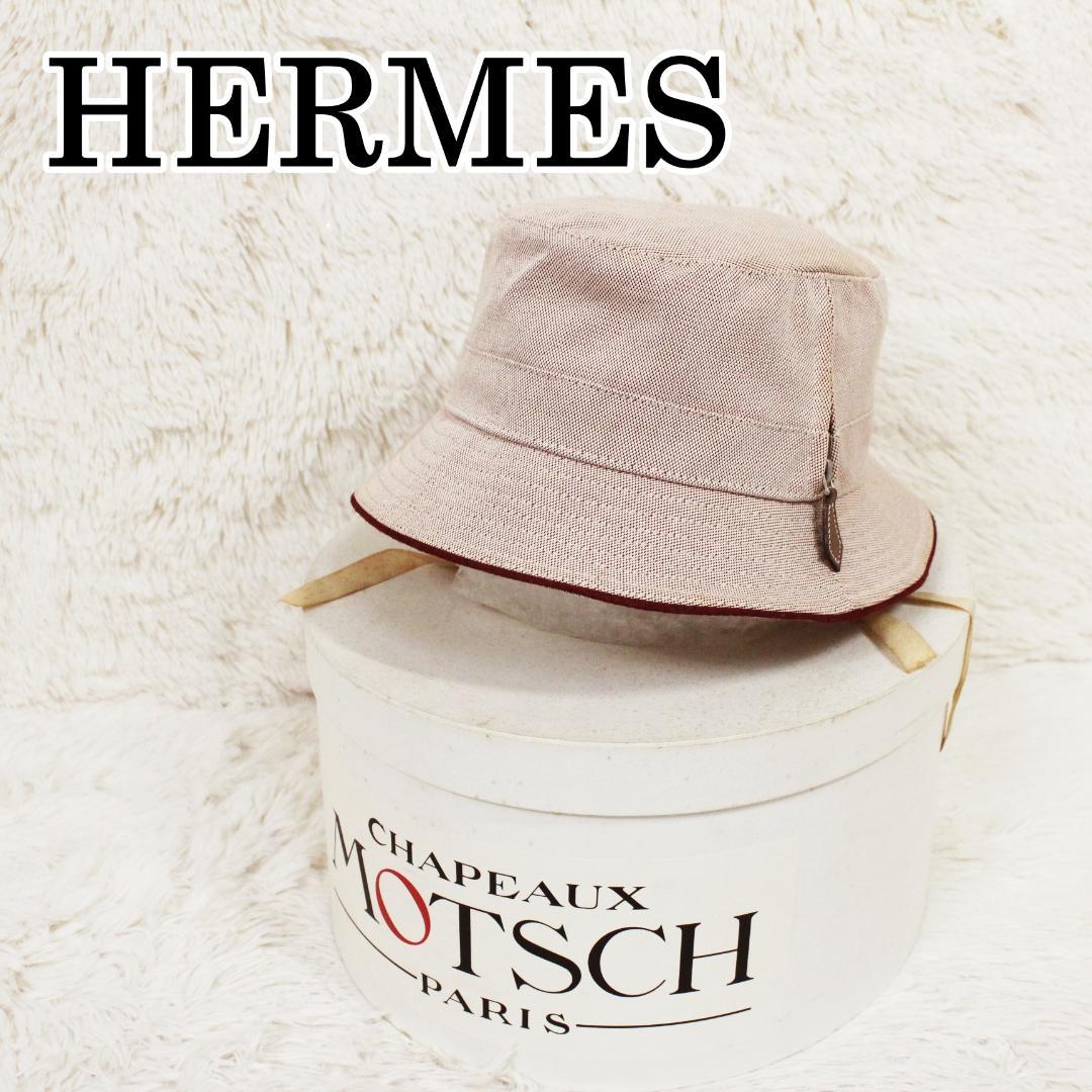 美品 エルメス バケットハット 帽子 コットン レッド HERMES