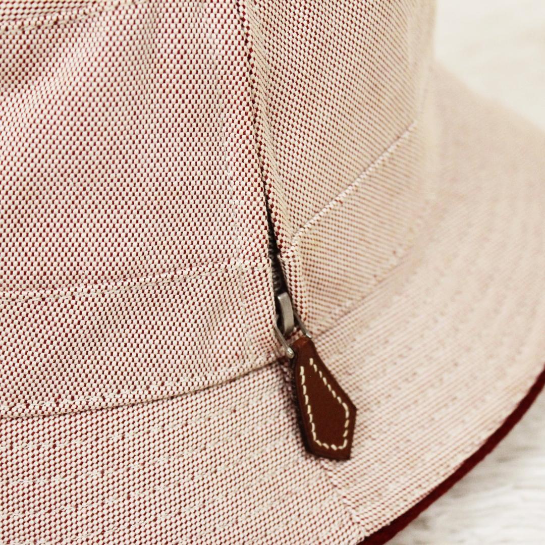 美品 エルメス バケットハット 帽子 コットン レッド HERMES