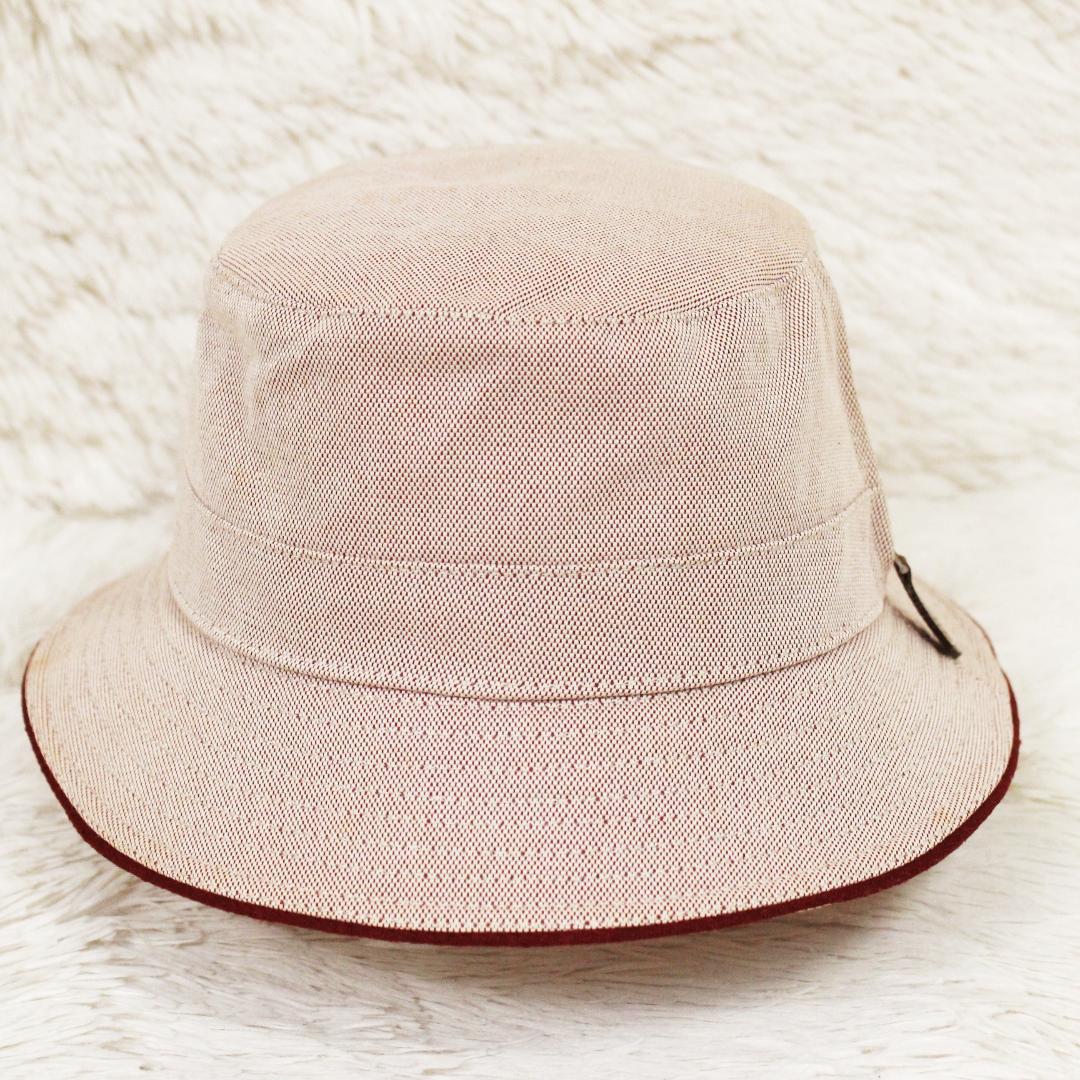 美品 エルメス バケットハット 帽子 コットン レッド HERMES