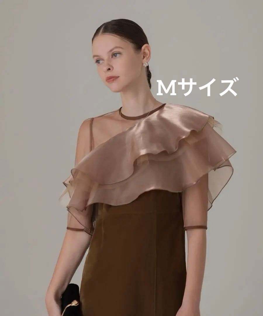アシンメトリーティアードフリル3WAYベロアIラインドレスワンピース ブラウンM