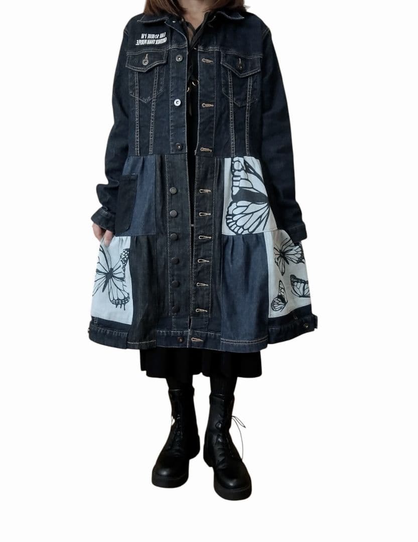 古着リメイク　Gジャンデニムパッチワーク　デニムリメイクロングジャケット