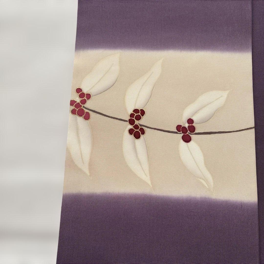 ⭐️九寸名古屋帯 ⭐️紫色　塩瀬帯　はんなり　お太鼓柄　金彩　染め帯　植物柄