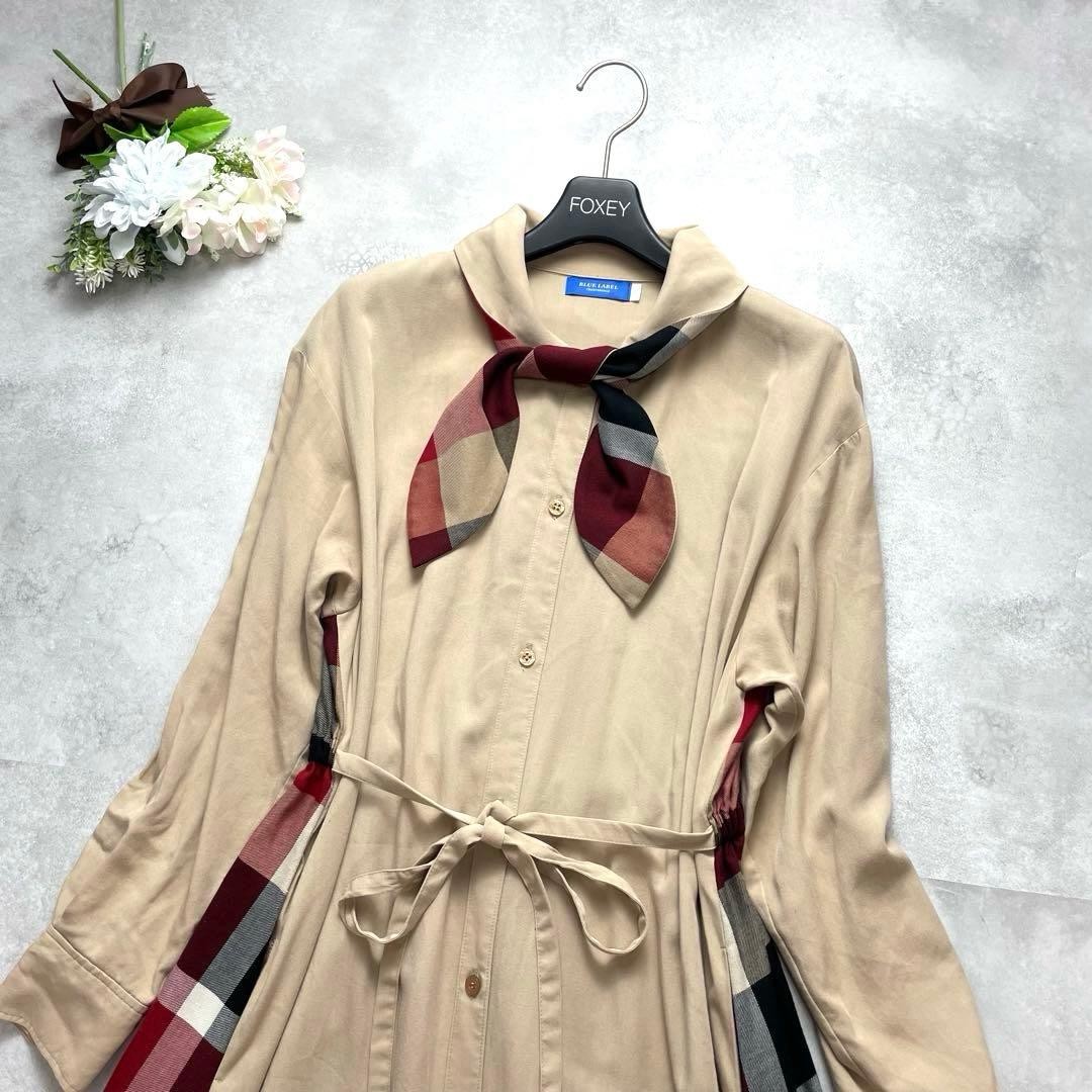 お洒落✨ブルーレーベルクレストブリッジ ロングワンピース チェック 赤 リボン