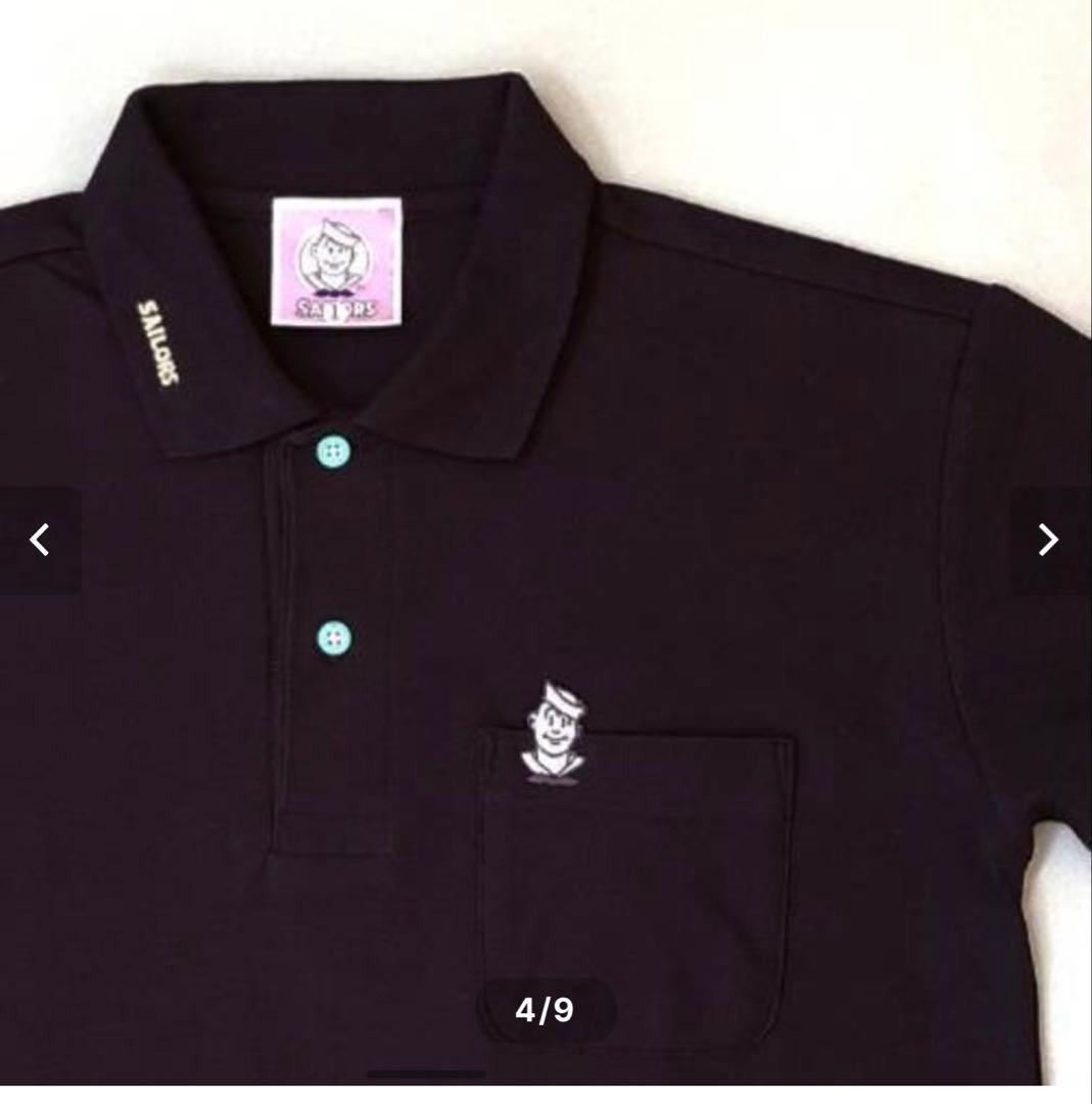 セーラーズポケット刺繍ポロシャツ [2]サイズ 黒半袖