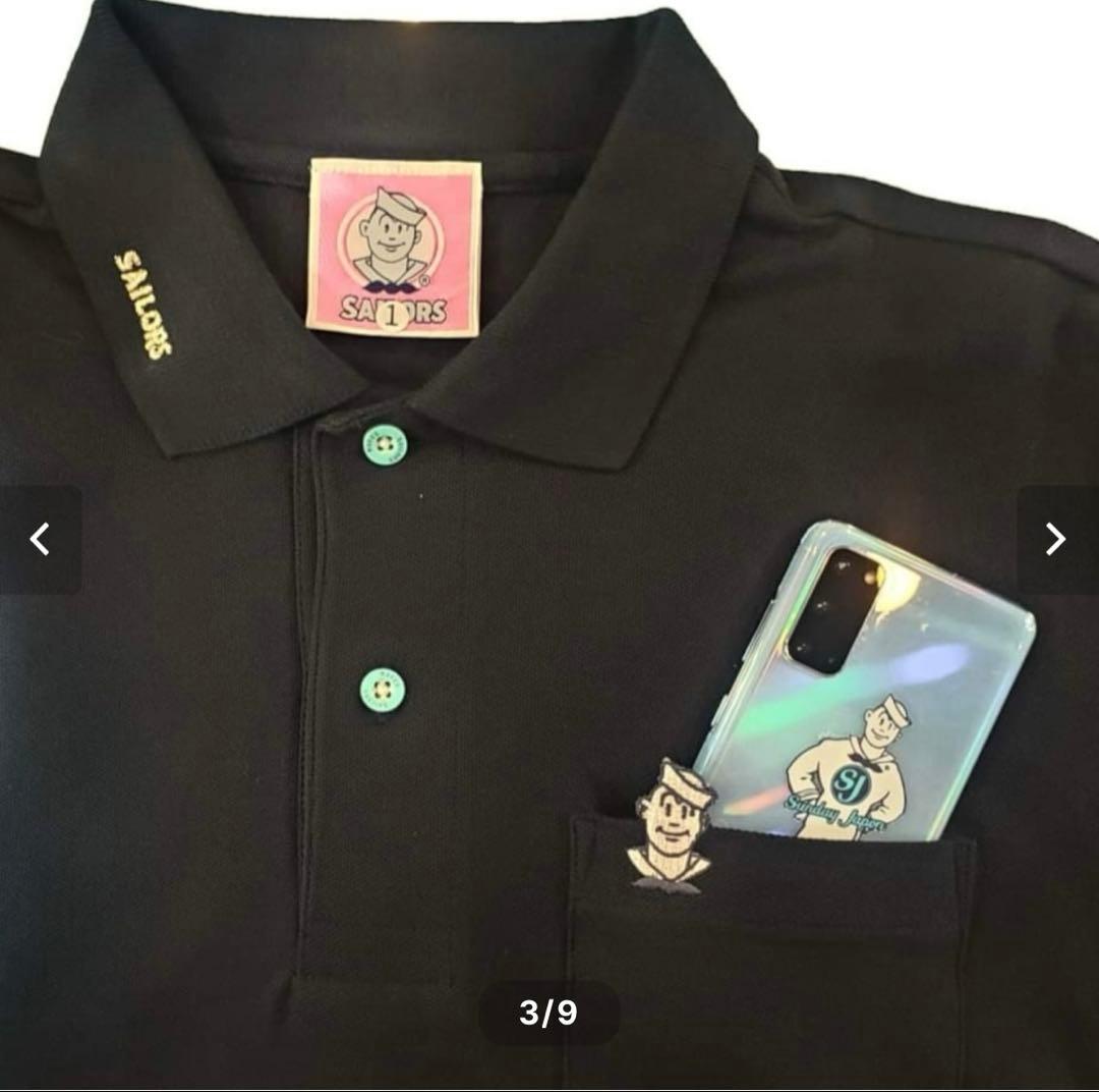 セーラーズポケット刺繍ポロシャツ [2]サイズ 黒半袖
