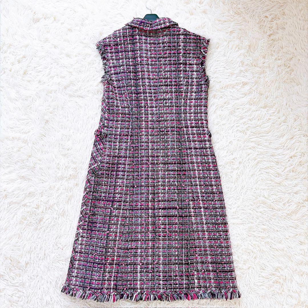 ルネ　rene 2021年モデル　ツイードノースリーブフリンジフレアワンピース