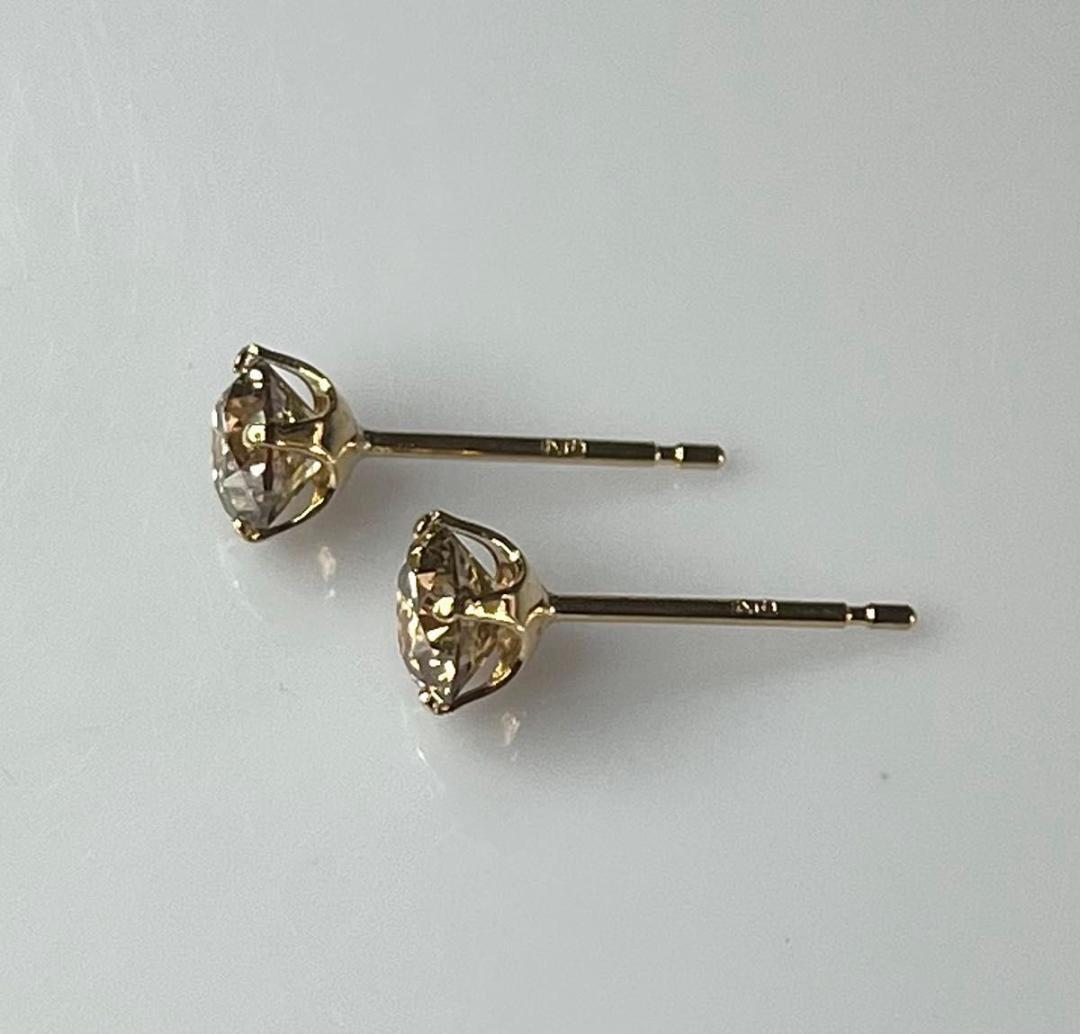 K18天然ダイヤモンド4本爪ピアス 計0.8ct ブラウン系 鑑別カード付き