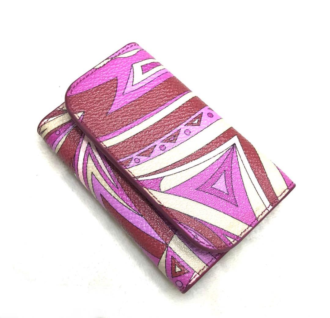 エミリオプッチPUCCIレザーキーケース超レア入手困難プッチ柄ロココ調ピンク赤白