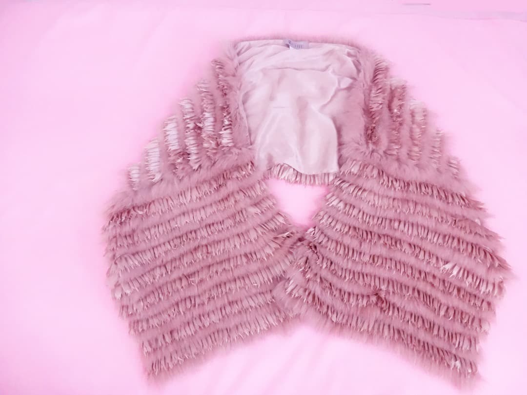  CHIEロイヤルチエ フォックスファー＆シルクストールピンクベージュ