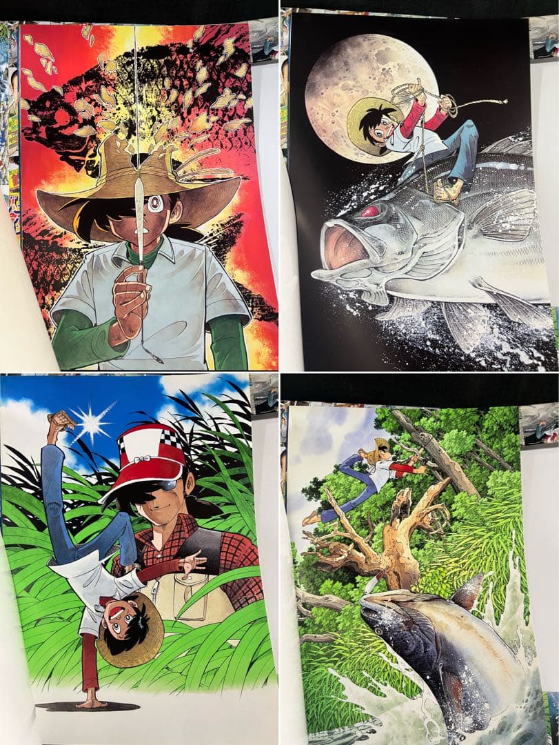 「釣りキチ三平」矢口高雄 額装用ポスター＆複製原画、紙フィギュアセット◆入手困難