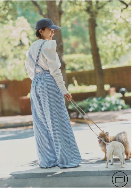 パンツ Cotton Stripe Ivy Flower EmbroideryPants