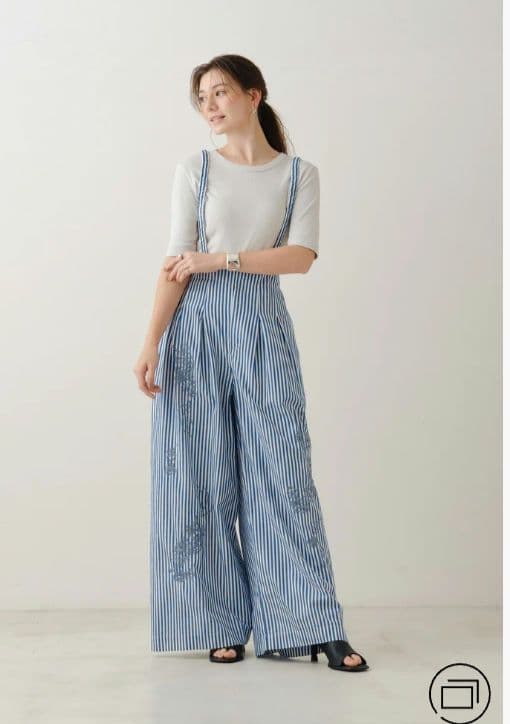 パンツ Cotton Stripe Ivy Flower EmbroideryPants