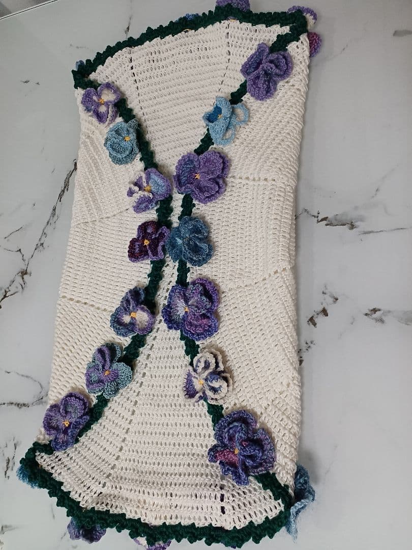 パンジーの　花束ブランケット　カシミア100%で温か