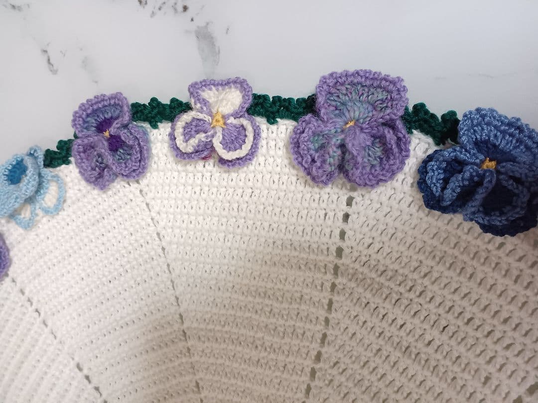 パンジーの　花束ブランケット　カシミア100%で温か