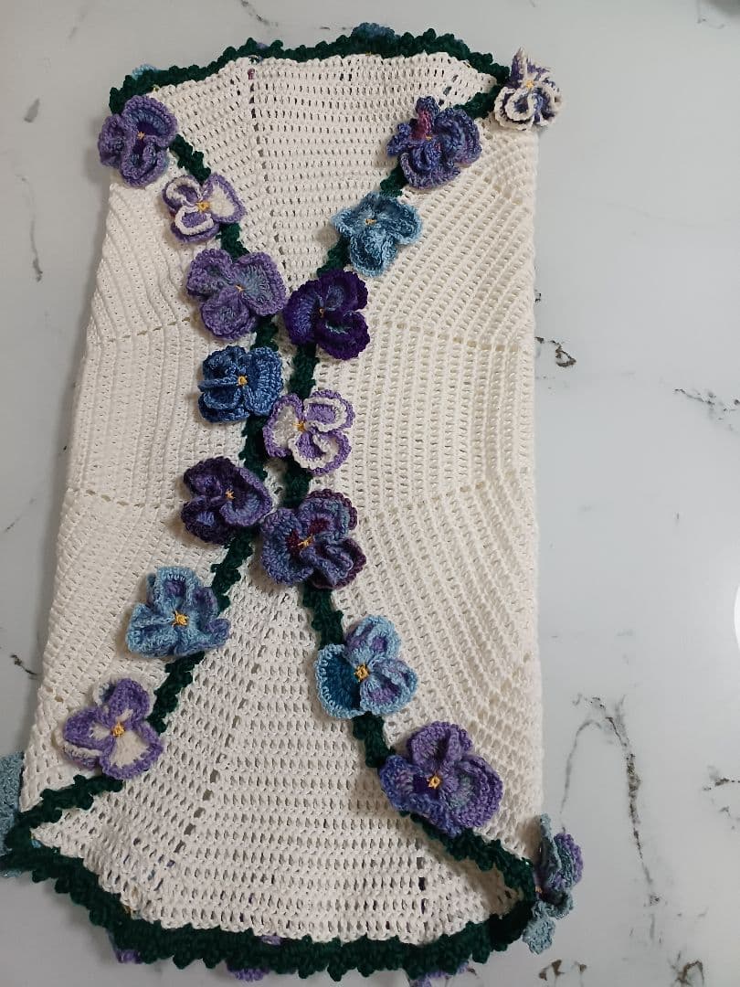 パンジーの　花束ブランケット　カシミア100%で温か