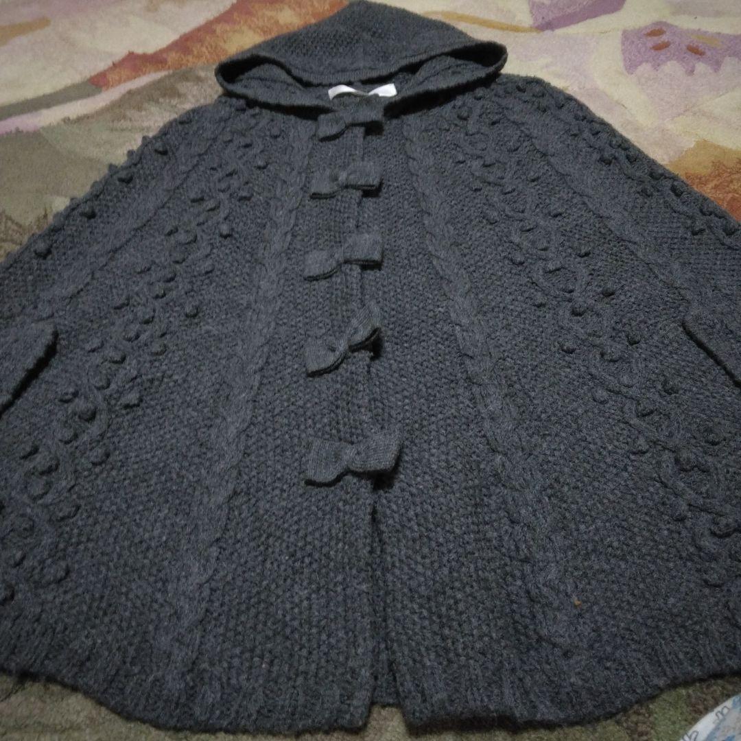 ピンクハウス　美品ダークグレー フード付きニットポンチョ