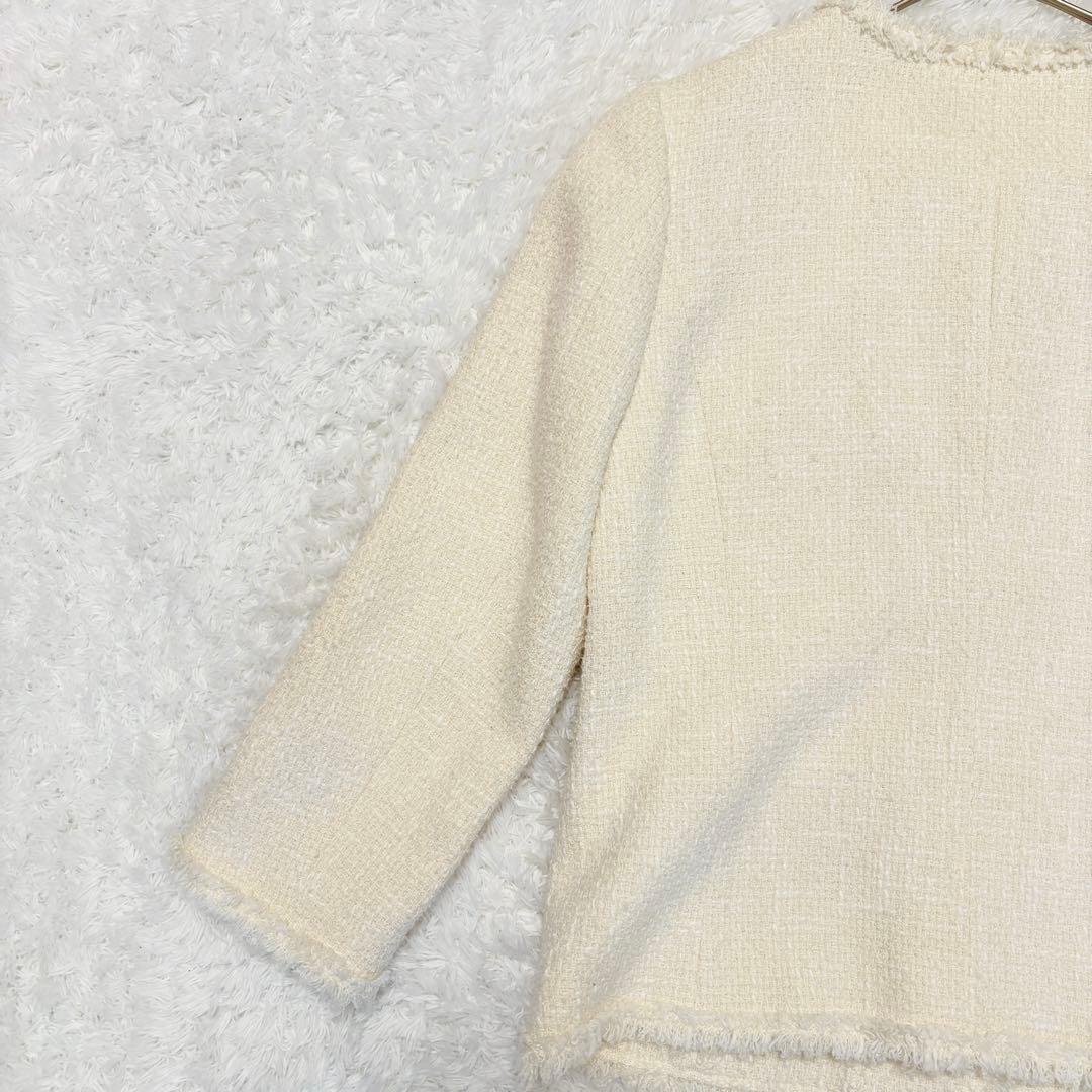 シンゾーン　ツイード　ジャケット　ノーカラー　ホワイト　シルク　入学式