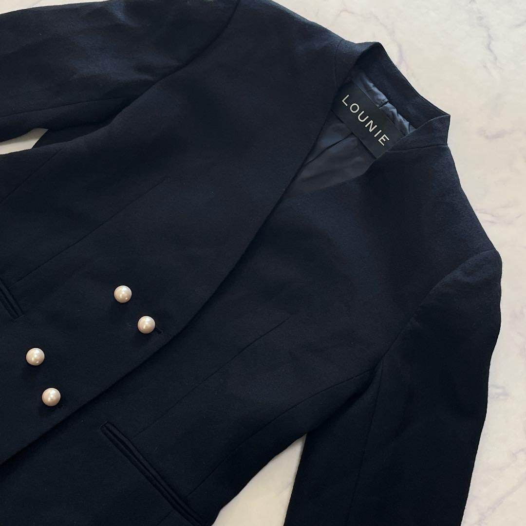 人気✨ルーニィ パールボタンジャケット ノーカラー ジャコット 紺38