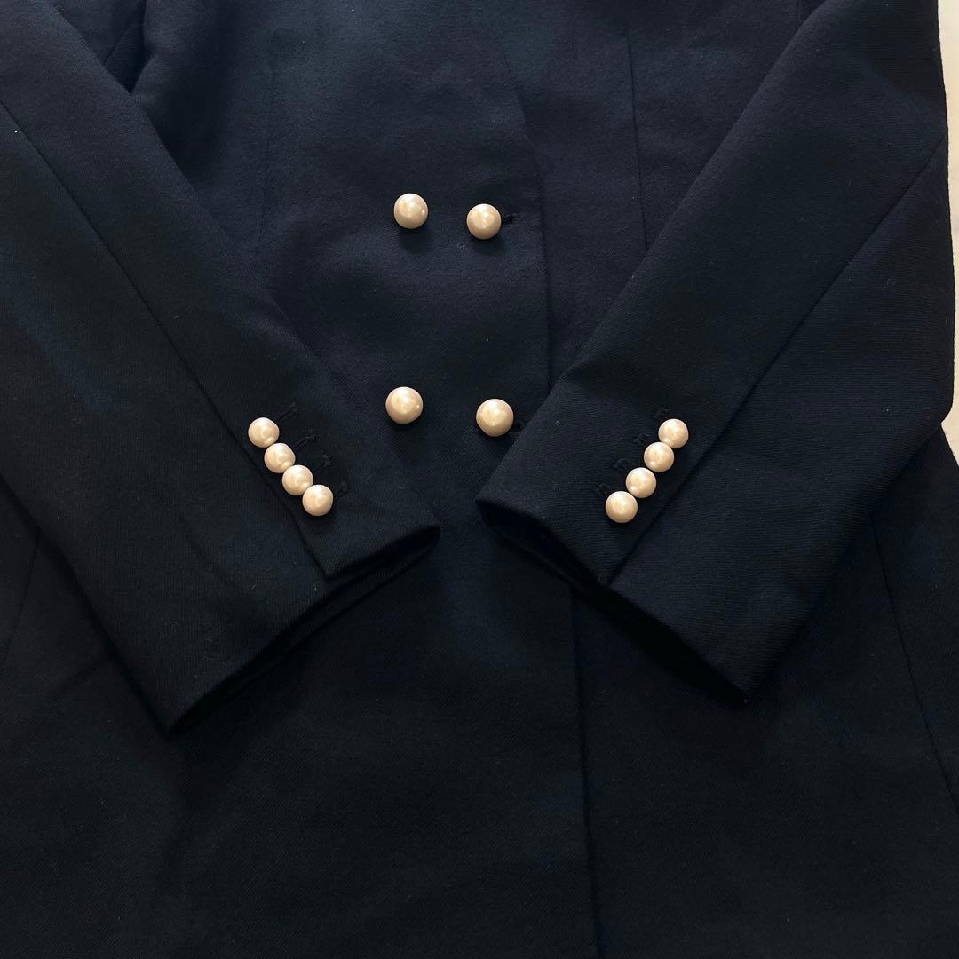 人気✨ルーニィ パールボタンジャケット ノーカラー ジャコット 紺38