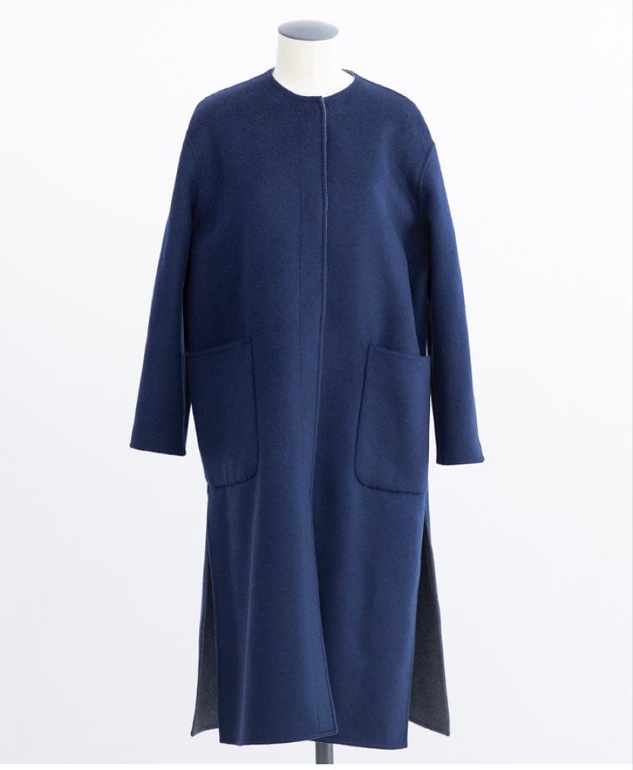 カシミヤリバーシブル ノーカラーコート　Harris Grace