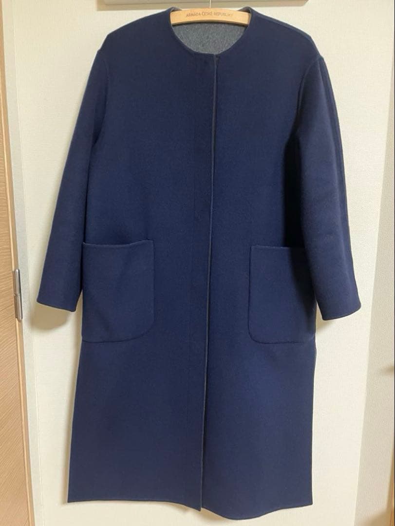 カシミヤリバーシブル ノーカラーコート　Harris Grace