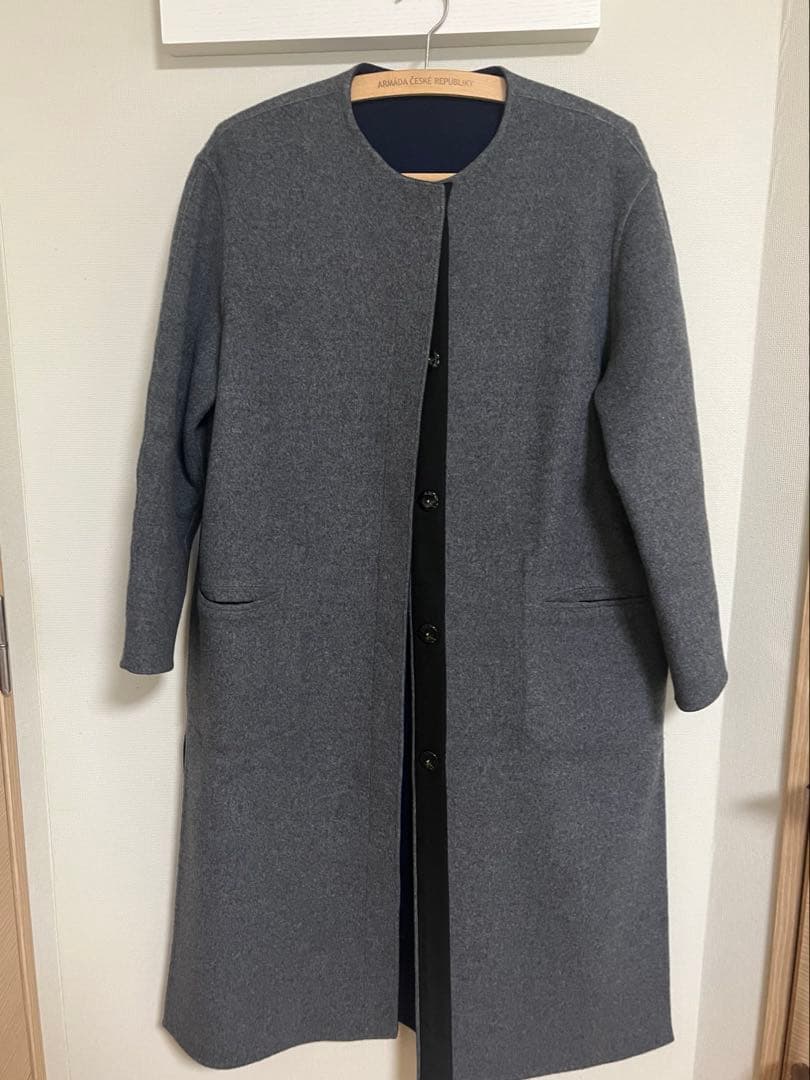 カシミヤリバーシブル ノーカラーコート　Harris Grace