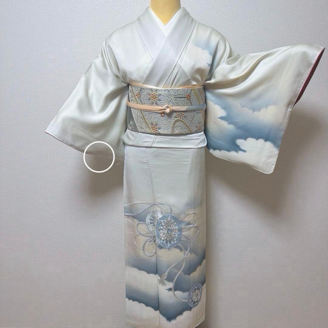 10 訪問着フルセット 正絹 淡い水色 ブルー 総刺繍 暈し染め 上品 シンプル