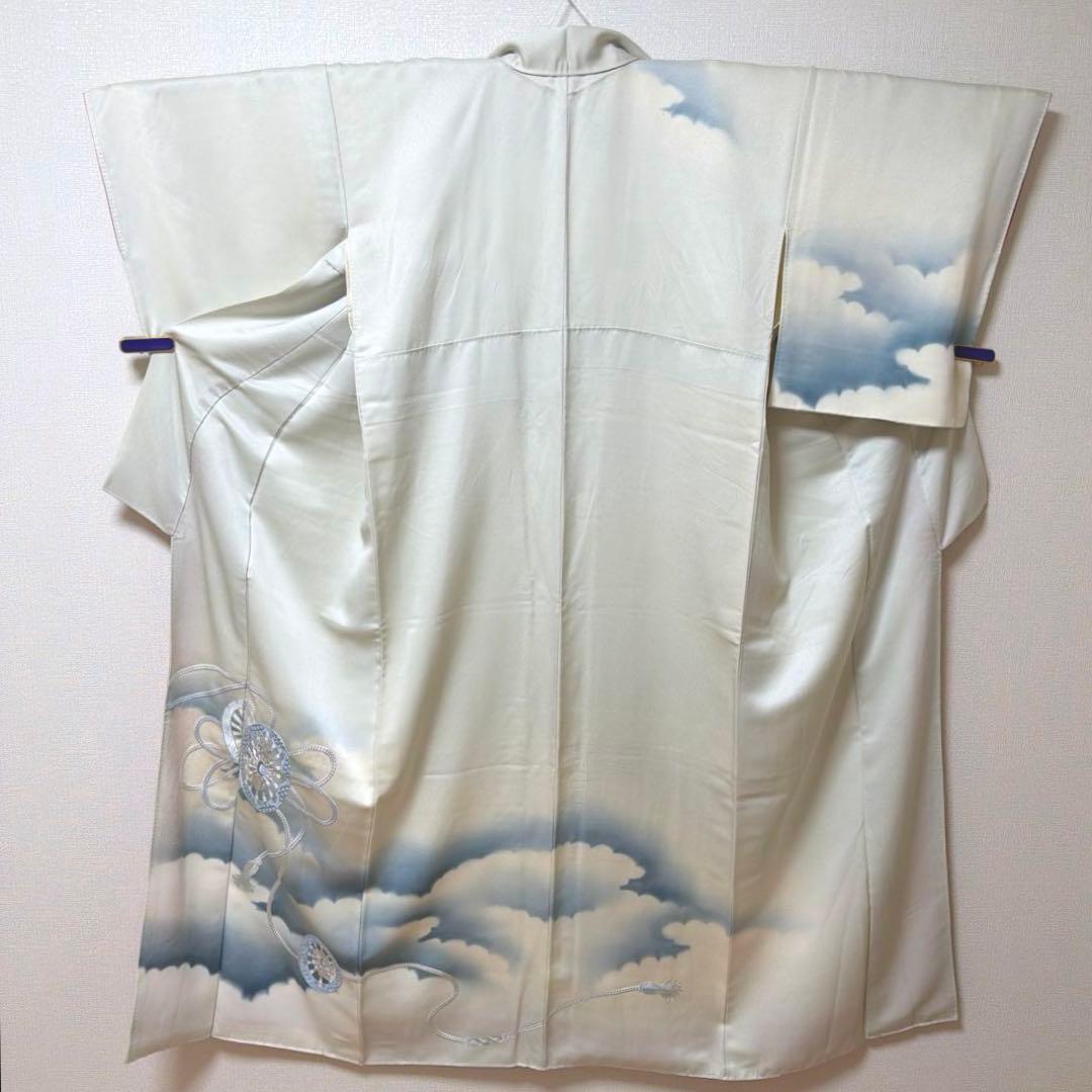 10 訪問着フルセット 正絹 淡い水色 ブルー 総刺繍 暈し染め 上品 シンプル