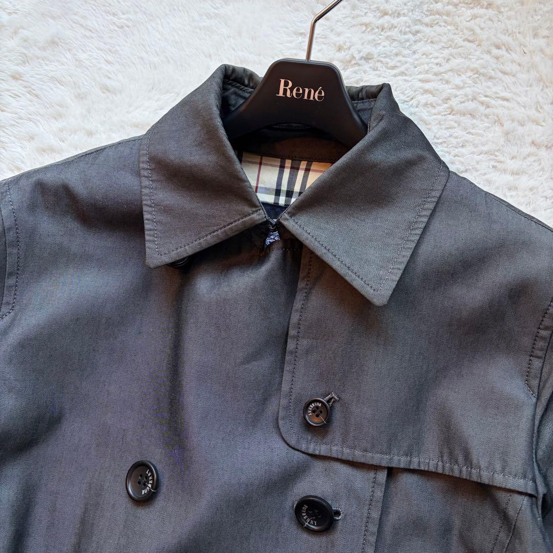 【美品】バーバリーロンドン トレンチコート ダブル 裏地ノバチェック グレー L