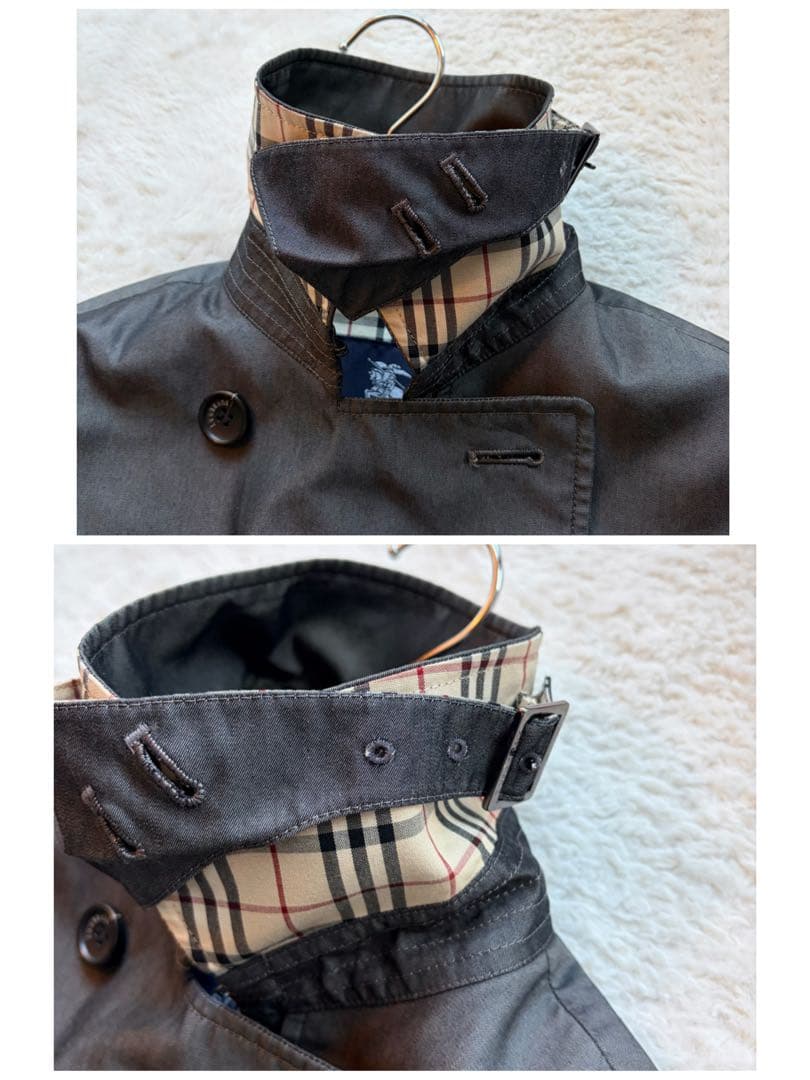 【美品】バーバリーロンドン トレンチコート ダブル 裏地ノバチェック グレー L