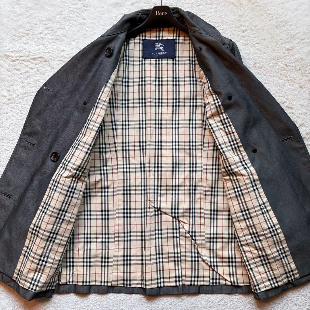 【美品】バーバリーロンドン トレンチコート ダブル 裏地ノバチェック グレー L