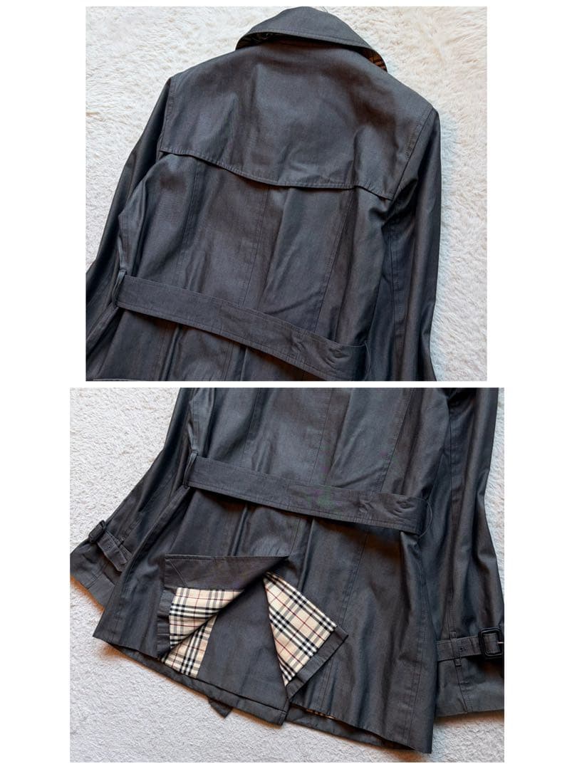 【美品】バーバリーロンドン トレンチコート ダブル 裏地ノバチェック グレー L