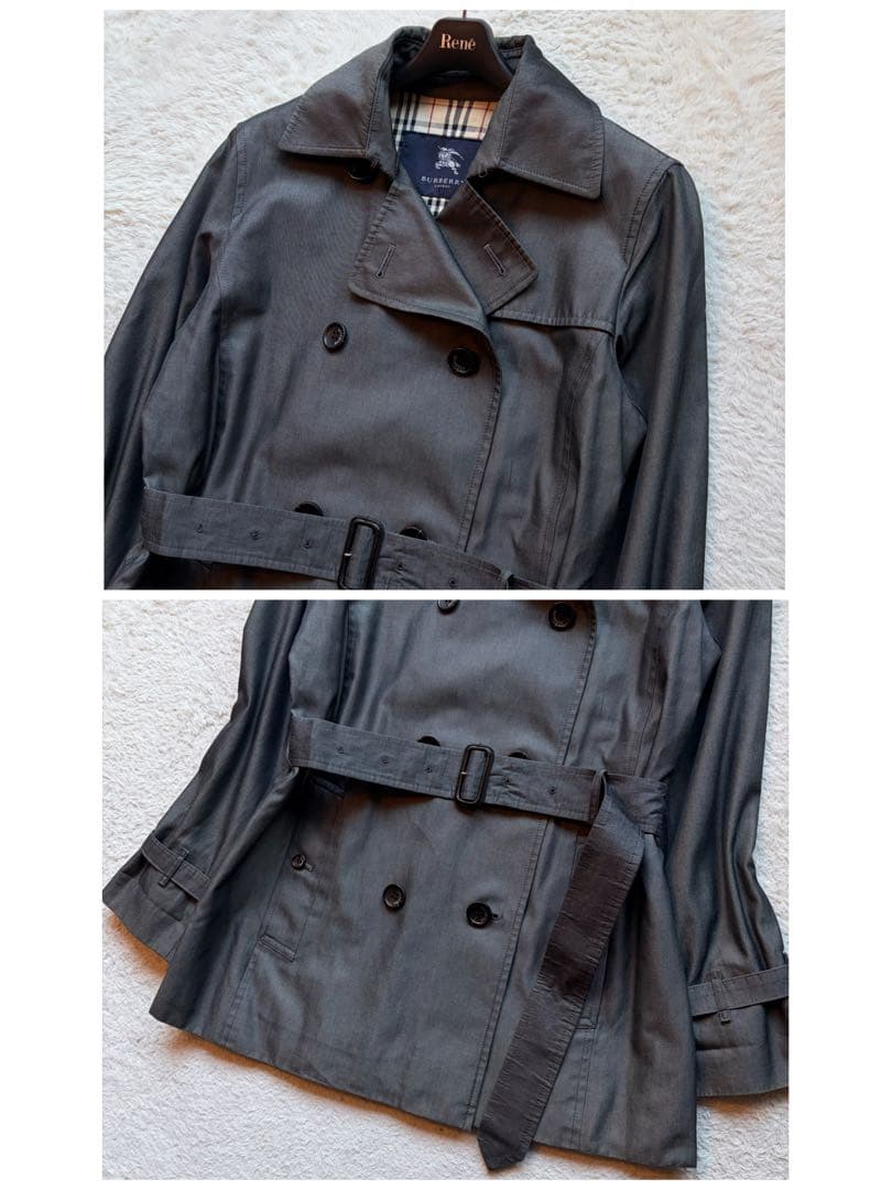 【美品】バーバリーロンドン トレンチコート ダブル 裏地ノバチェック グレー L